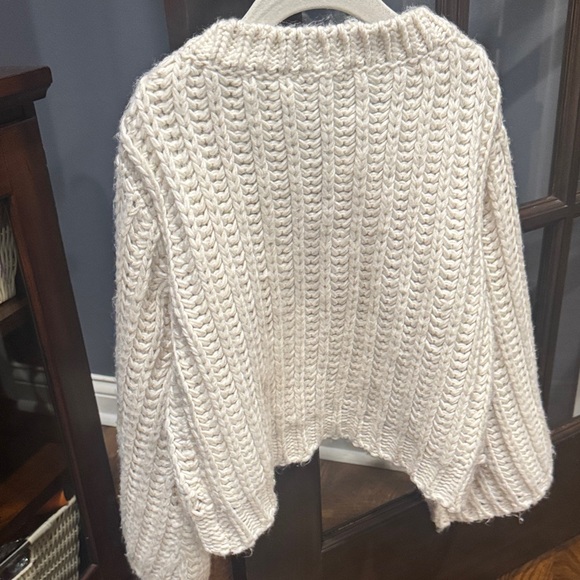 Joyfolie Girl’s Cream V-Neck Cable Knit Sweater - Picture 3 of 3